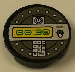 Tile, Round 2 x 2 with Lime '00:30' Digital Display Pattern (Sticker) - Set 8632