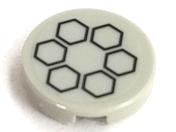 Tile, Round 2 x 2 with 6 Black Hexagons Pattern (Sticker) - Sets 79102 / 79104