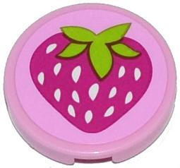 Tile, Round 2 x 2 with Strawberry Pattern (Sticker) - Set 41035