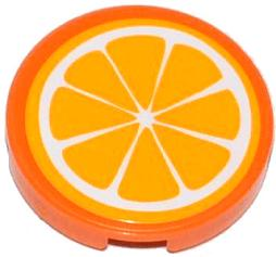 Tile, Round 2 x 2 with Orange Fruit Slice Pattern (Sticker) - Set 41035