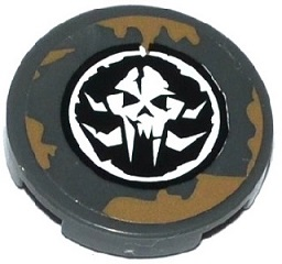 Tile, Round 2 x 2 with Dark Tan Spatters and Alien Skull in Black Circle Pattern (Sticker) - Set 70141