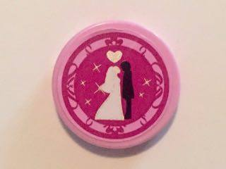 Tile, Round 2 x 2 with Bride and Groom and Silver Heart on Magenta Background Pattern (Sticker) - Set 41058