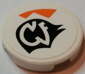 Tile, Round 2 x 2 with Orange Triangles and White Alien Characters on Black Background Pattern Model Left Side (Sticker) - Set 7962