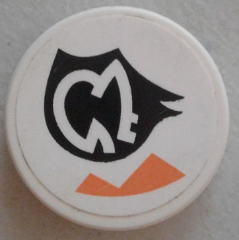 Tile, Round 2 x 2 with Orange Triangles and White Alien Characters on Black Background Pattern Model Right Side (Sticker) - Set 7962