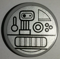 Tile, Round 2 x 2 with Black SW Mechanical Parts on Silver Background Pattern (Sticker) - Set 7879