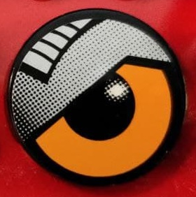 Tile, Round 2 x 2 with Orange Eye and Silver Eyelid Pattern Model Left Side (Sticker) - Set 8307