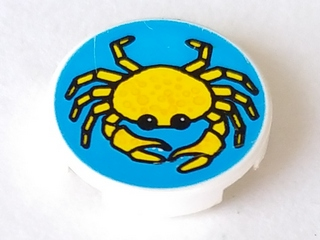 Tile, Round 2 x 2 with Blue Background and Yellow Crab Pattern