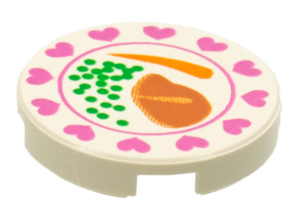 Tile, Round 2 x 2 with Hearts, Steak, Peas, Carrot Pattern