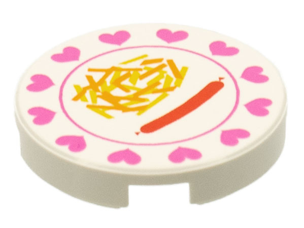Tile, Round 2 x 2 with Hearts, Hot Dog, French Fries Pattern