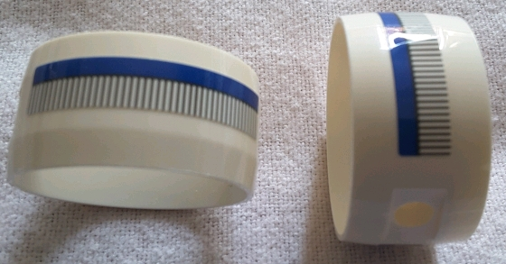 Cylinder 4 x 4 x 1 2/3 with Pin Holes and Center Bar with Blue Stripes and Black Grilles Pattern (Stickers) - Set 75155