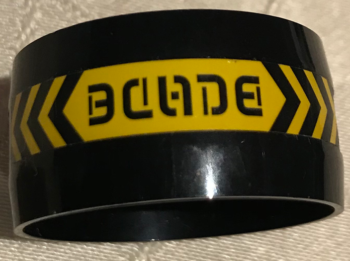 Cylinder 4 x 4 x 1 2/3 with Pin Holes and Center Bar with Stylized 'BLADE' and Black and Yellow Danger Chevrons Pattern (Sticker) - Set 70596