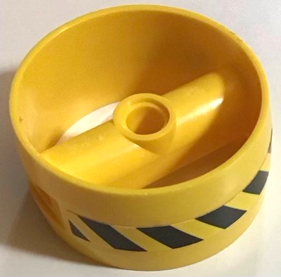 Cylinder 4 x 4 x 1 2/3 with Pin Holes and Center Bar with Black and Yellow Danger Stripes Pattern on Both Sides (Stickers) - Set 70656