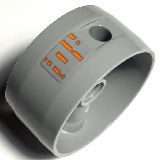 Cylinder 4 x 4 x 1 2/3 with Pin Holes and Center Bar with 4 Dotted Orange Lines / Stylized Alien Characters Pattern Model Right Side (Sticker) - Set 75144