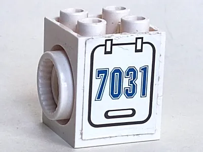 Technic, Brick Modified 2 x 2 x 2 with Rotation Joint Socket with Blue '7031' on Hatch Pattern Model Right Side (Sticker) - Set 7031
