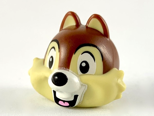 Minifigure, Head, Modified Chipmunk with Centered Teeth, Reddish Brown Fur and Black Nose Pattern (Chip)