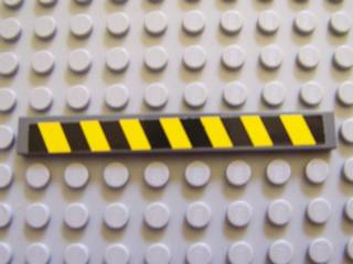 Tile 1 x 8 with Black and Yellow Danger Stripes Pattern (Sticker) - Set 7781