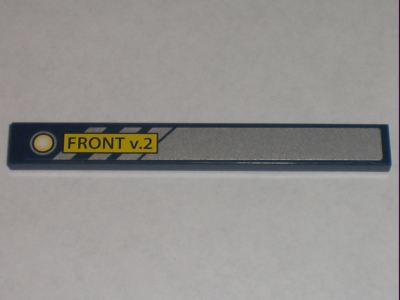 Tile 1 x 8 with 'FRONT v.2' on Yellow Rectangle, Silver Diagonal Stripes and Background Pattern Model Left Side (Sticker) - Set 8971