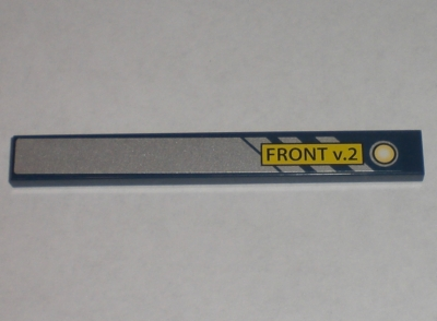 Tile 1 x 8 with 'FRONT v.2' on Yellow Rectangle, Silver Diagonal Stripes and Background Pattern Model Right Side (Sticker) - Set 8971