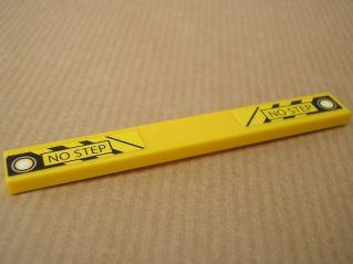 Tile 1 x 8 with 'NO STEP', Silver Circles and Black and Yellow Danger Stripes Pattern on Both Ends (Stickers) - Set 8635