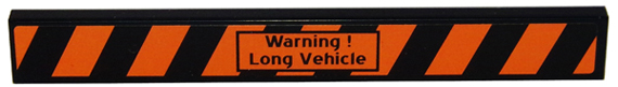 Tile 1 x 8 with 'Warning ! Long Vehicle' and Black and Orange Danger Stripes Pattern (Sticker) - Set 8147