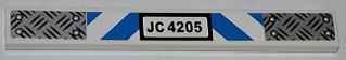 Tile 1 x 8 with Silver Tread Plates, Blue and White Danger Stripes, and Black 'JC 4205' Pattern (Sticker) - Set 4205