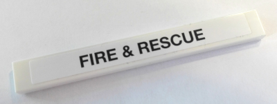 Tile 1 x 8 with Black 'FIRE & RESCUE' Pattern (Sticker) - Set 8289