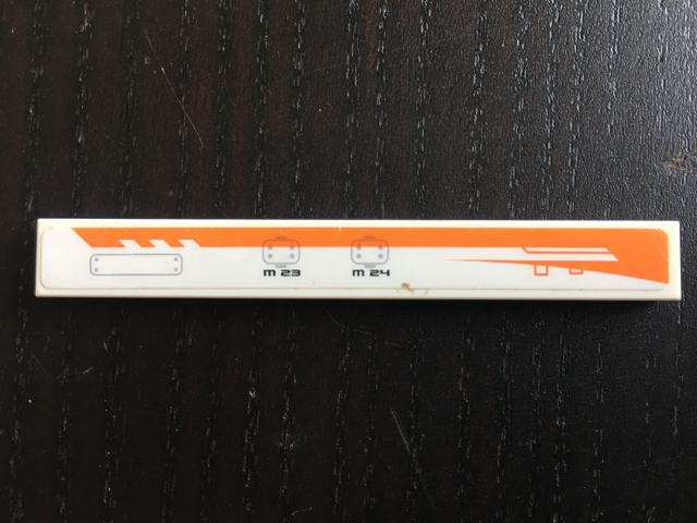 Tile 1 x 8 with Orange Stripe, Light Bluish Gray Panels with Rivets, and Black 'M 24' and 'M 23' Pattern Model Right Side (Sticker) - Set 7644