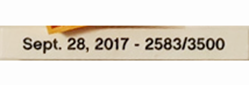 Tile 1 x 8 with 'Sept. 28, 2017 - XXXX/3500' Pattern