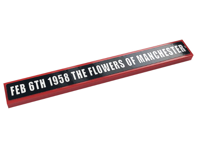 Tile 1 x 8 with White 'FEB 6TH 1958 THE FLOWERS OF MANCHESTER' on Black Background Pattern (Sticker) - Set 10272