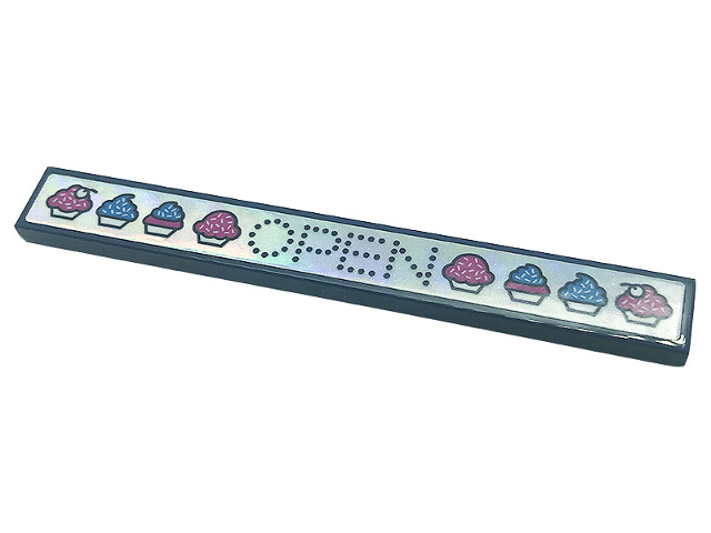 Tile 1 x 8 with 'OPEN' and Cupcakes on Iridescent Mirrored Background Pattern (Sticker) - Set 41366