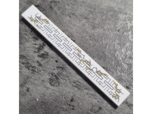 Tile 1 x 8 with Light Bluish Gray Asian Geometric Design with Cracks and Dark Tan Stains Pattern (Sticker) - Set 76185