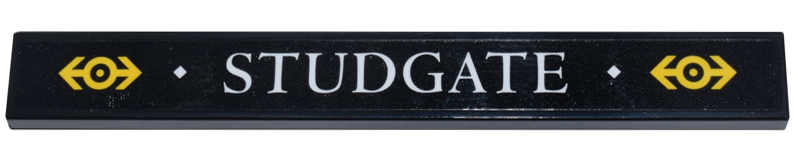 Tile 1 x 8 with Yellow Train Logos and White 'STUDGATE' on Black Background Pattern (Sticker) - Set 910002