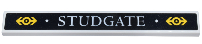 Tile 1 x 8 with Yellow Train Logos and White 'STUDGATE' on Black Background Pattern (Sticker) - Set 910002