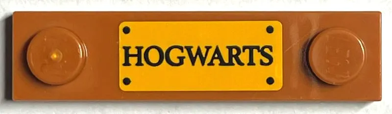 Plate, Modified 1 x 4 with 2 Studs with Groove with Black 'HOGWARTS' and 4 Circles on Bright Light Orange Background Pattern (Sticker) - Set 76399
