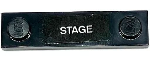 Plate, Modified 1 x 4 with 2 Studs with Groove with White 'STAGE' Pattern (Sticker) - Set 75893
