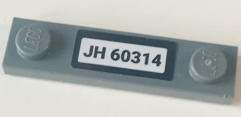 Plate, Modified 1 x 4 with 2 Studs with Groove with 'JH 60314' Pattern (Sticker) - Set 60314
