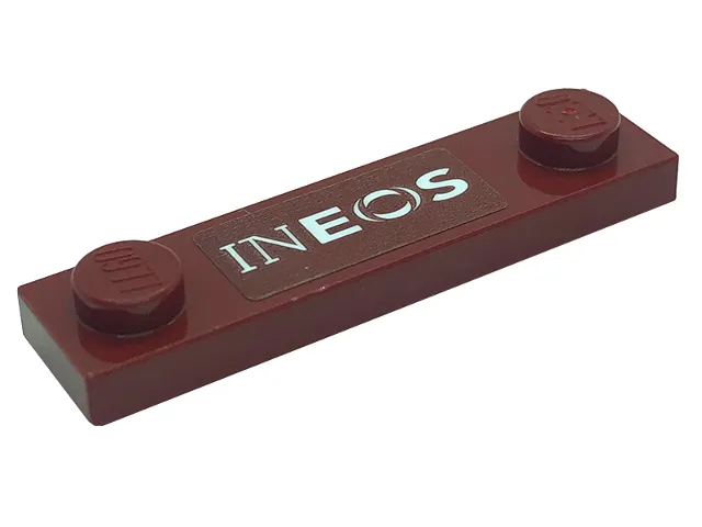 Plate, Modified 1 x 4 with 2 Studs with Groove with White 'INEOS' Pattern (Sticker) - Set 76909