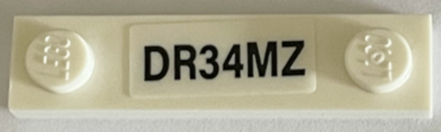 Plate, Modified 1 x 4 with 2 Studs with Groove with Black 'DR34MZ' Pattern (Sticker) - Set 71475
