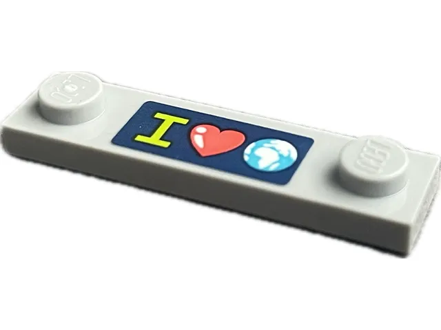 Plate, Modified 1 x 4 with 2 Studs with Groove with Lime Capital Letter I, Coral Heart and Earth on Dark Blue Background Pattern (Sticker) - Set 41712