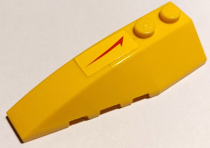 Wedge 6 x 2 Left with Red Swoosh with Tick Pointing Towards Sloped Side Pattern (Sticker) - Sets 7660 / 7877