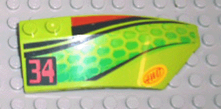 Wedge 8 x 3 x 2 Open Right with Red and Black Stripes, Green Scales, Red '34' and '4WD' Pattern (Stickers) - Set 4589