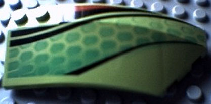 Wedge 8 x 3 x 2 Open Right with Red and Black Stripes and Green Scales Pattern