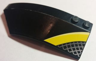 Wedge 8 x 3 x 2 Open Left with Thick Curved Yellow Line and Gray and White Grid Pattern (Sticker) - Set 8166