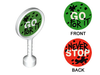 Duplo Utensil Round Sign with Handle with 'GO FOR IT' and 'NEVER STOP' Pattern