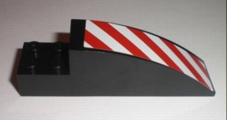 Slope, Curved 8 x 2 x 2 with 4 Recessed Studs with Red and White Danger Stripes Pattern Right (Sticker) - Set 7632