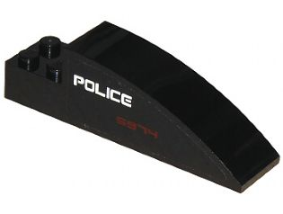 Slope, Curved 8 x 2 x 2 with 4 Recessed Studs with 'POLICE' and '5974' Pattern on Right Side (Sticker) - Set 5974