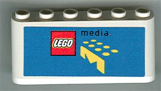 Windscreen 2 x 6 x 2 with LEGO Logo and Black 'media' on Blue Background Pattern (Sticker) - Sets 3409