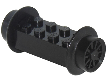 Brick, Modified 2 x 4 with Black Wheels, Train Spoked Small (23mm D.) and Black Pins (4180 / wheel3 / 2344)