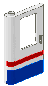 Door 1 x 4 x 5 Train Left, Thin Support at Bottom with Red/Blue Stripe Pattern