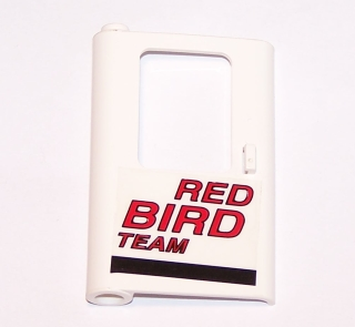 Door 1 x 4 x 5 Train Left, Thin Support at Bottom with Red 'RED BIRD TEAM', Black Stripe Pattern (Sticker) - Set 5591